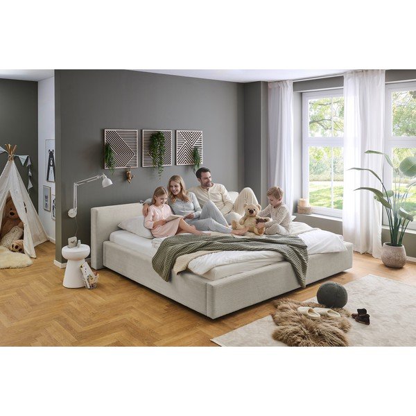 Béžová čalouněná dvoulůžková postel s úložným prostorem s roštem 200x240 cm Cube – Meise Möbel-image-3