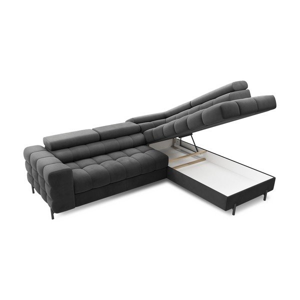 Tmavě šedá sametová rozkládací/s úložným prostorem rohová pohovka (pravý roh/do L) Ferucce – ELTAP-image-4