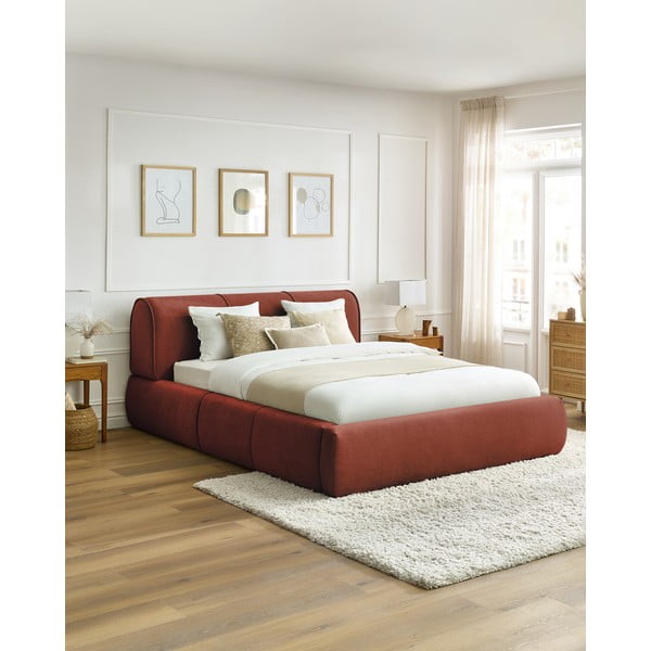 Oranžová čalouněná dvoulůžková postel s úložným prostorem s roštem 180x200 cm Vernon – Bobochic Paris-image-1