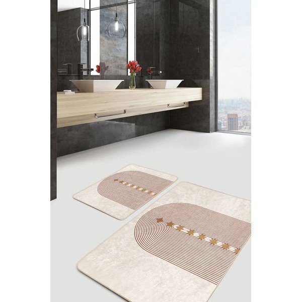 Béžové sametové koupelnové předložky v sadě 2 ks 60x100 cm – Mila Home-image-2