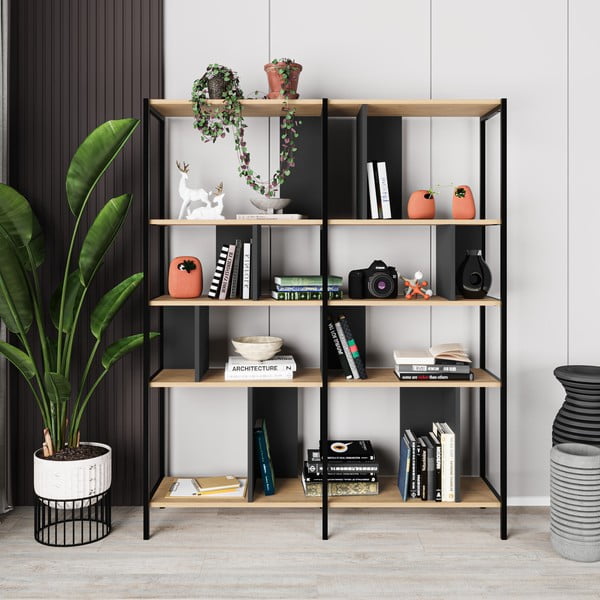 Knihovna v dekoru dubu v černo-přírodní barvě 144x175 cm Alabama – Marckeric-image-3