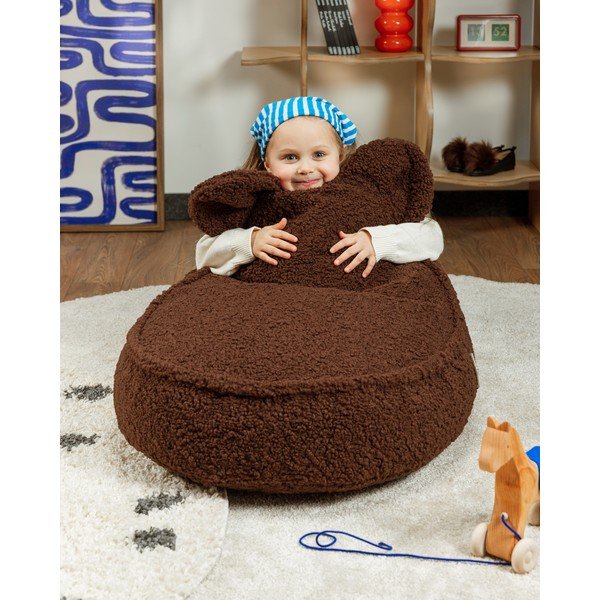 Tmavě hnědý dětský sedací vak z textilie bouclé Warm Hazel – Wigiwama-image-4
