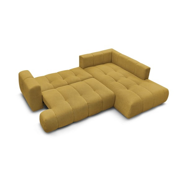 Rozkládací/s úložným prostorem rohová pohovka v hořčicové barvě (pravý roh/do L) Fuji – Bobochic Paris-image-4