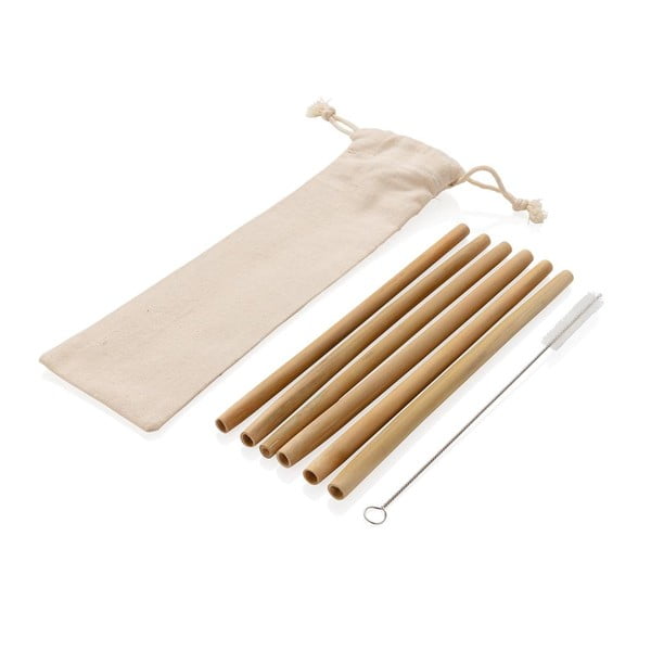 6dílná sada bambusových brček s čistícím kartáčkem a obalem XD Collection