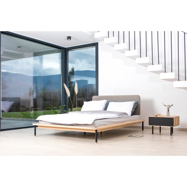 Šedá/přírodní dvoulůžková postel z dubového dřeva s roštem 140x200 cm Fina – Gazzda-image-1