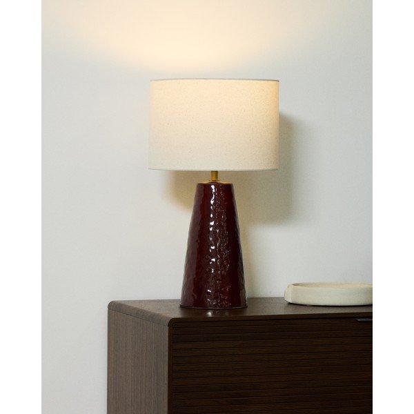 Červená/bílá stolní lampa s textilním stínidlem (výška 49 cm) Drava – Kave Home-image-4