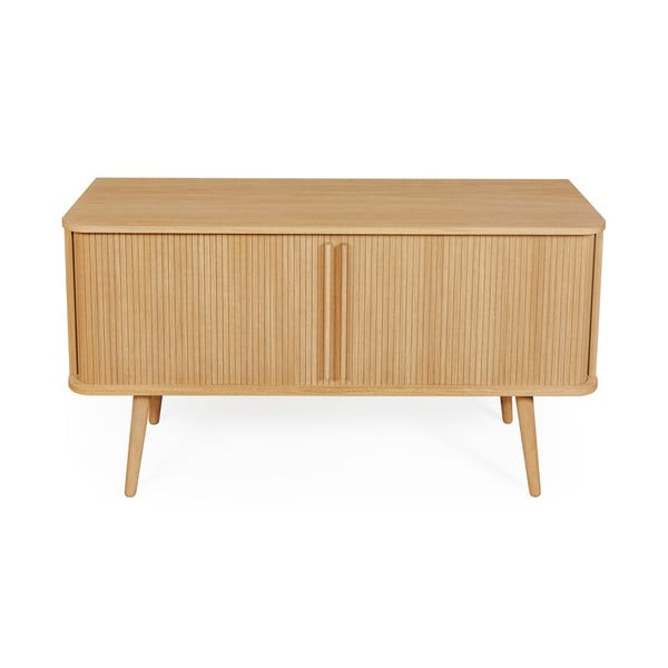 Nízká komoda v dekoru dubu s posuvnými dveřmi v přírodní barvě 138x75 cm Rove – Woodman-image-2
