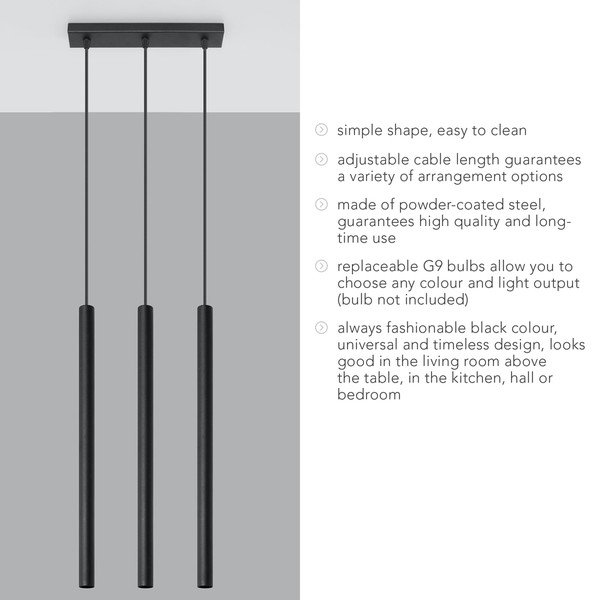 Černé závěsné svítidlo Sollux Fideus, délka 30 cm-image-4