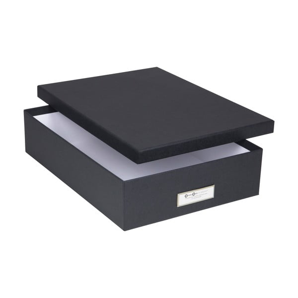 Tmavě šedý úložný box se jmenovkou na dokumenty Bigso Box of Sweden Oskar, velikost A4-image-3