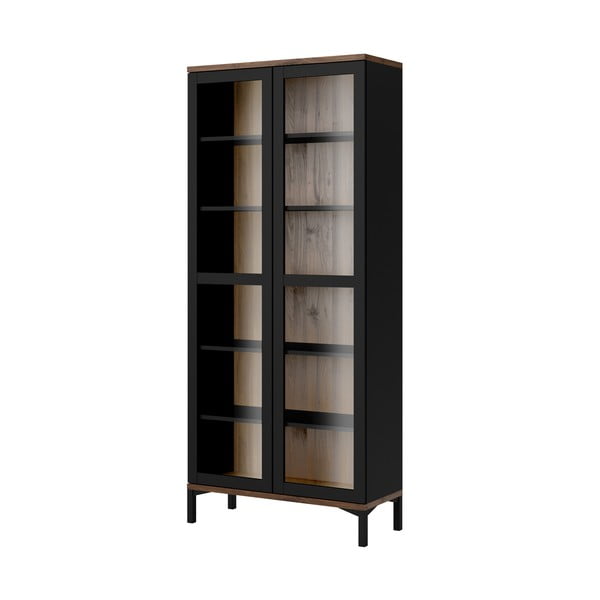 Černá/v přírodní barvě vitrína v dekoru ořechu 89x203x36 cm Roomers – Tvilum-image-3