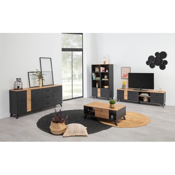 Černý TV stolek v dekoru dubu 181x53 cm Texas - Marckeric-image-1