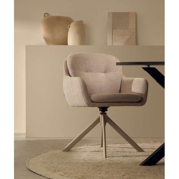 Béžové čalouněné jídelní křeslo s područkami Lexa – Kave Home-image-1