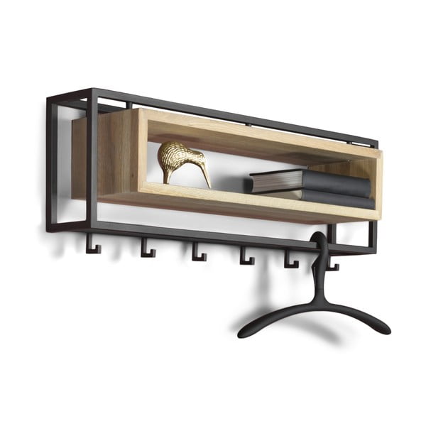 Černý/v přírodní barvě kovový nástěnný věšák s poličkou 78 cm School – Spinder Design-image-2