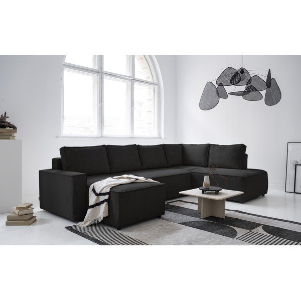 Antracitová manšestrová rozkládací rohová pohovka (pravý roh/do "U") Brave Dave – Miuform-image-2