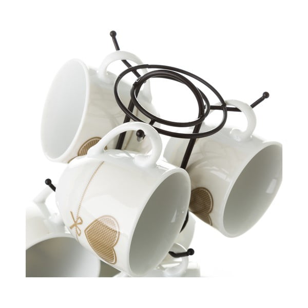 Sada 6 šálků s podšálky na kovovém stojanu Unimasa Heart-image-3