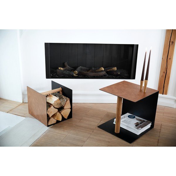 Černý/v přírodní barvě dekorativní kovový/z eko kůže úložný box 32x38x31 cm Bull – LIND DNA-image-2