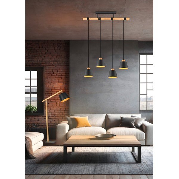 Závěsné svítidlo v černo-přírodní barvě s kovovým stínidlem ø 18 cm Harris – Trio-image-3