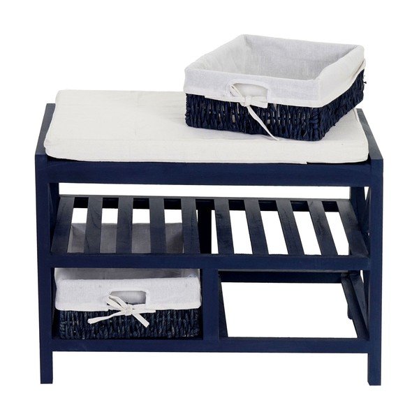 Modrý dřevěný botník s lavicí Mendler Shabby-image-2