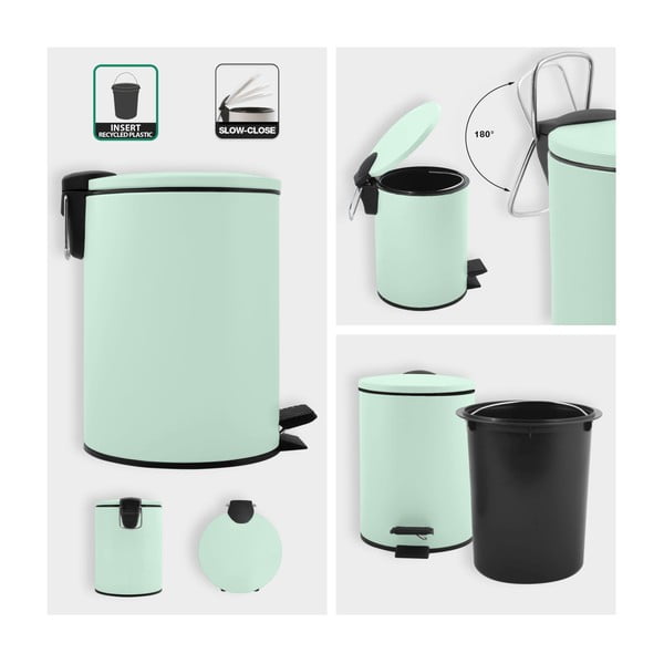 Nášlapný ocelový odpadkový koš v mentolové barvě 3 l   Adelar – Spirella-image-2