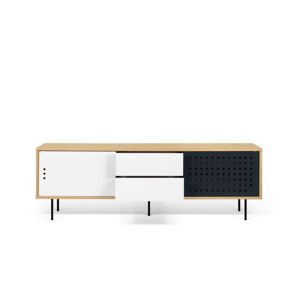 TV komoda v dekoru dubového dřeva s černobílými detaily TemaHome Dann Dots, délka 201 cm-image-1