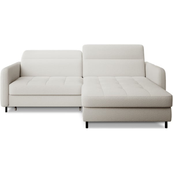 Krémová rozkládací/s úložným prostorem rohová pohovka z textilie bouclé (pravý roh/s lenoškou) Gomsi – ELTAP