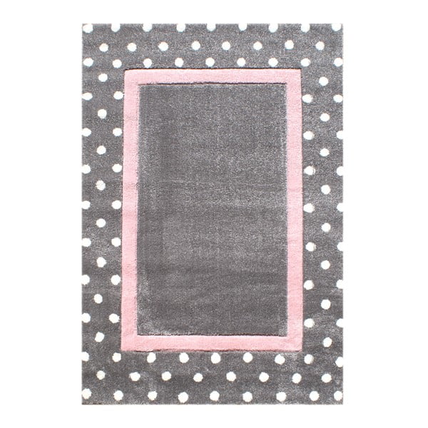 Růžovo-šedý dětský koberec Happy Rugs Dots, 160 x 230 cm