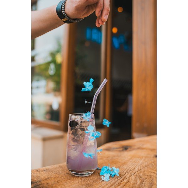 Sada 6 růžových skleněných brček na pití Vialli Design, délka 23 cm-image-3