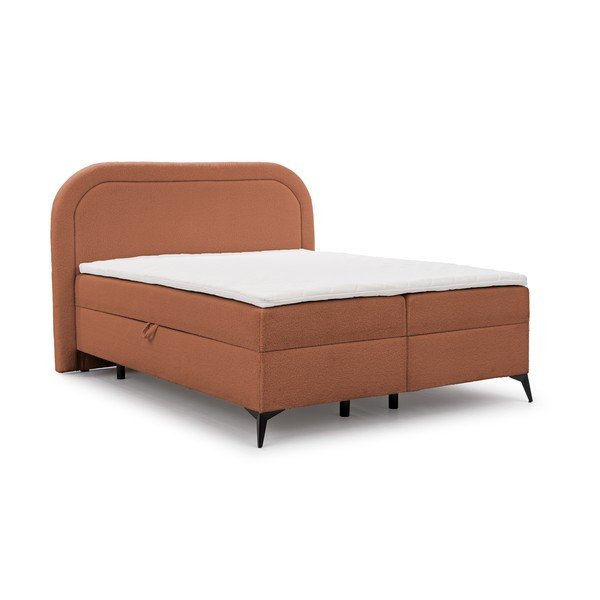 Oranžová boxspring postel s úložným prostorem 140x200 cm Ornes – Ropez