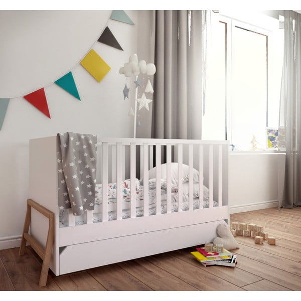 Bílá dětská postýlka se zásuvkou BELLAMY Lotta, 70 x 140 cm-image-1