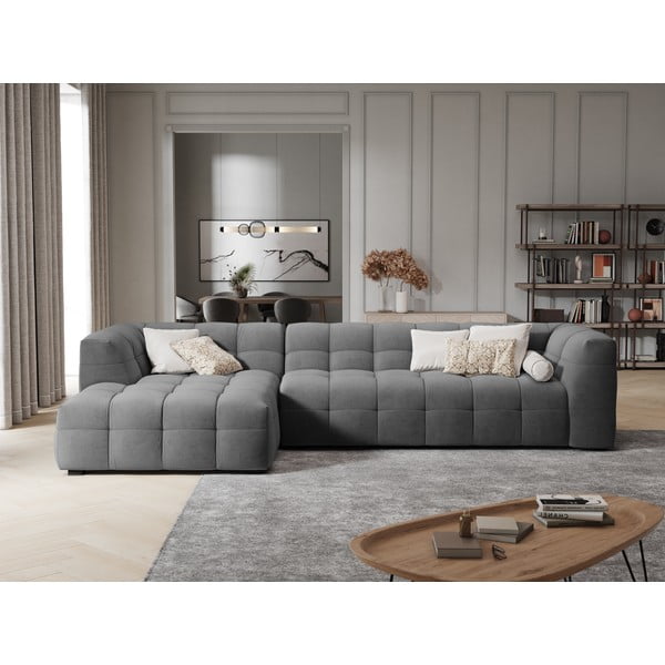 Šedá sametová rohová pohovka Windsor & Co Sofas Vesta, levý roh-image-1
