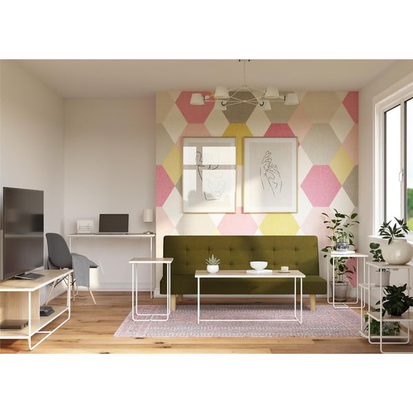 Konzolové stolky s deskou v dekoru jasanového dřeva v bílo-přírodní barvě v sadě 3 ks 50x100 cm Dante – Støraa-image-3