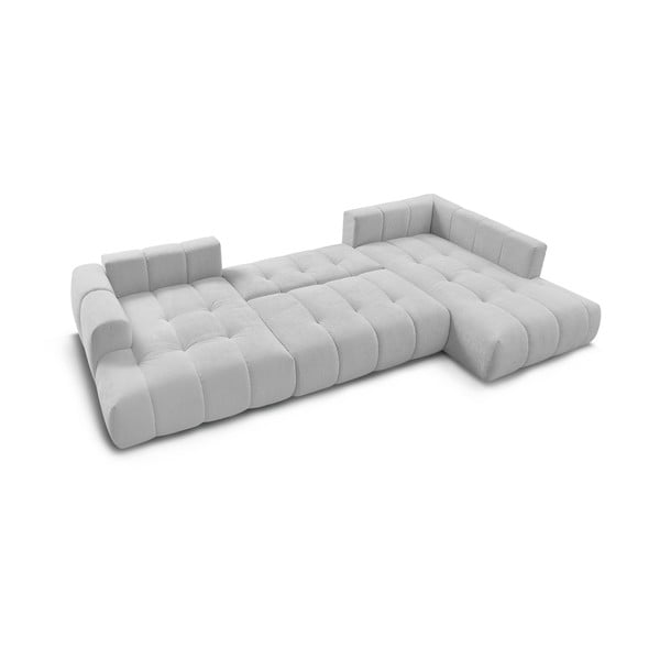 Světle šedá rozkládací/s úložným prostorem rohová pohovka (pravý roh/do "U") Fuji – Bobochic Paris-image-4