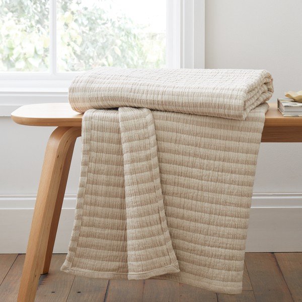 Bavlněná deka v přírodní barvě 150x200 cm Cotton Muslin Stripe – Bianca-image-1