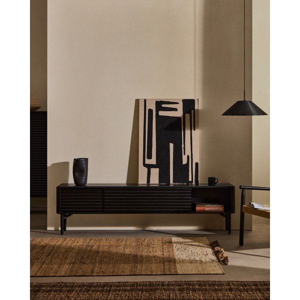 Černý TV stolek v dekoru dubu 200x57x35 cm Lenon – Kave Home-image-1