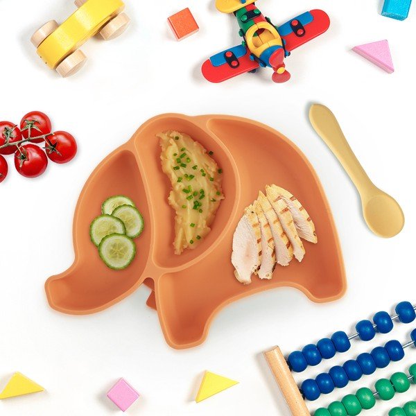 Oranžový silikonový dětský talíř 18x23 cm Elephant – Orion-image-1