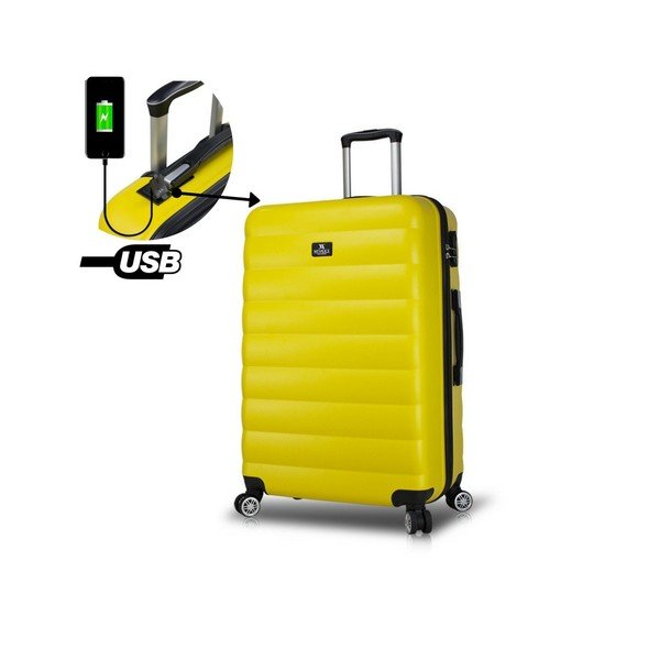 Žlutý cestovní kufr na kolečkách s USB portem My Valice COLORS RESSNO Pilot Suitcase-image-2