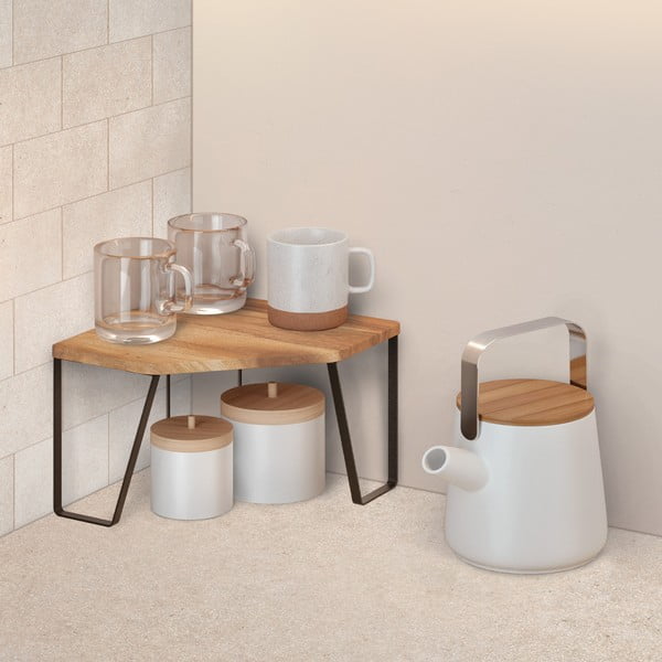 Ohová dřevěná přídavná polička v matně černo-přírodní barvě 25x25 cm York – Metaltex-image-1