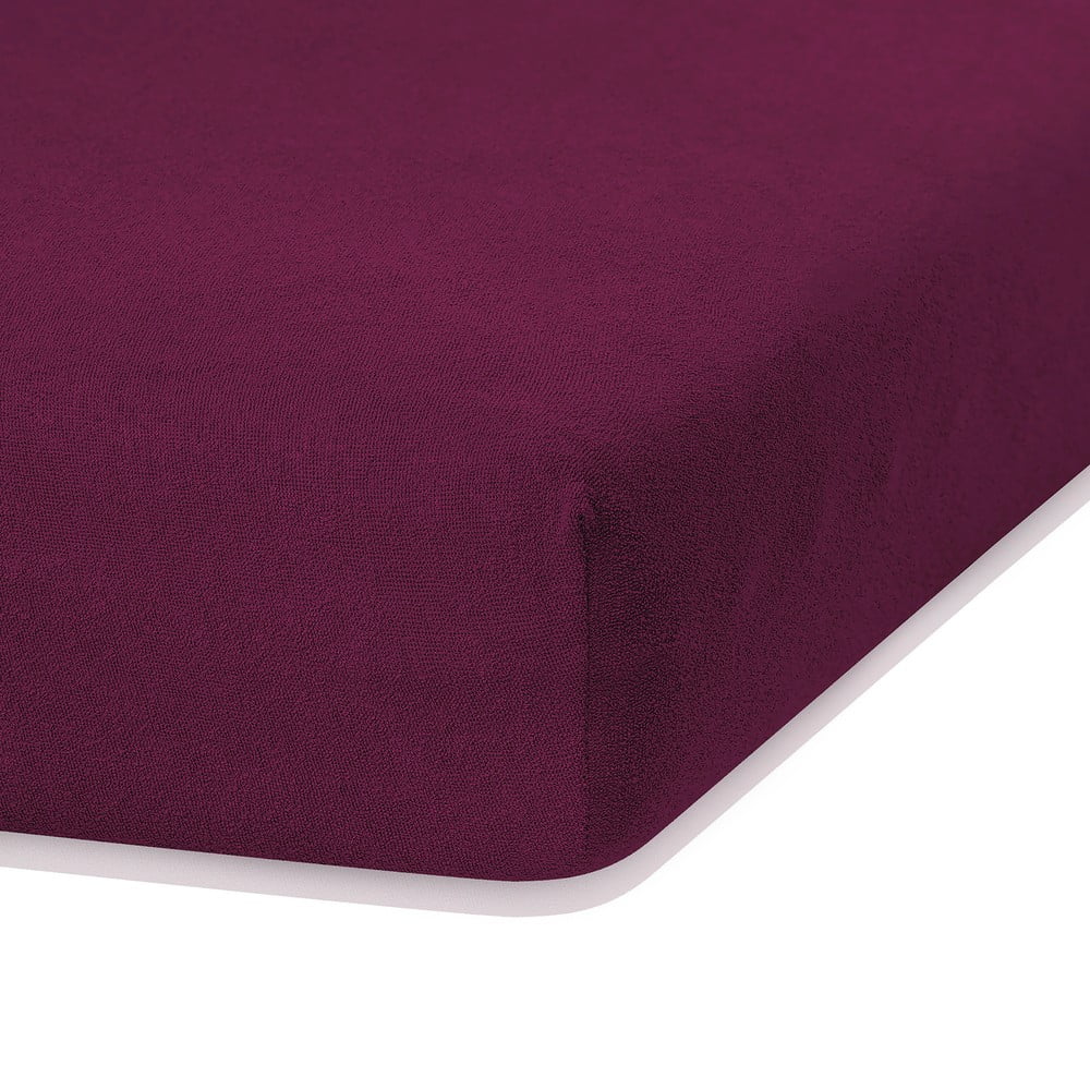 Tmavě fialové elastické prostěradlo s vysokým podílem bavlny AmeliaHome Ruby, 80/90 x 200 cm