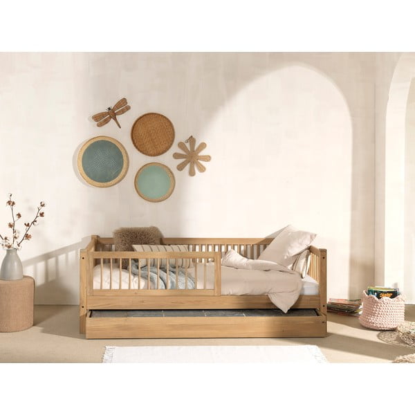 Dětská postel z dubového dřeva s výsuvným lůžkem s roštem v přírodní barvě 90x200 cm Forrest – Vipack-image-1