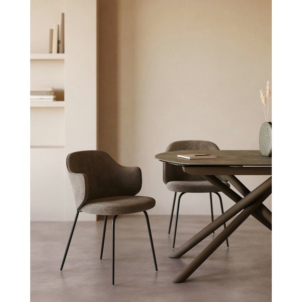 Hnědá čalouněná jídelní křesla v sadě 2 ks Yunia – Kave Home-image-2