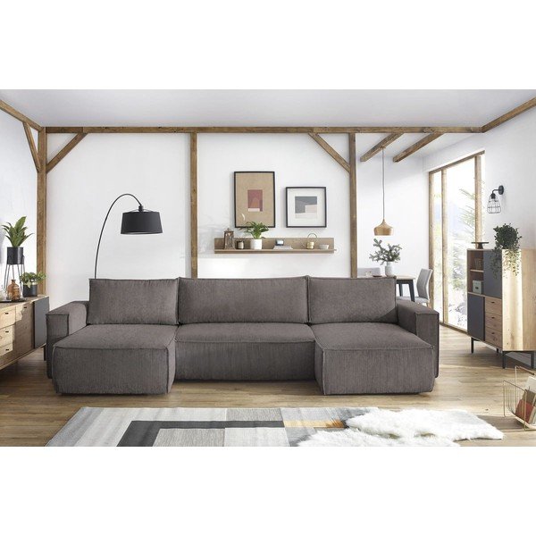 Tmavě šedá manšestrová rozkládací rohová pohovka do "U" Nihad – Bobochic Paris-image-1