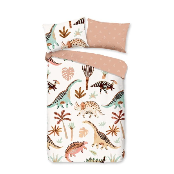 Hnědé/béžové bavlněné dětské povlečení do postýlky 100x135 cm Dino – Good Morning