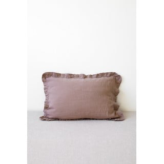 Starofialový lněný povlak na polštář s řaseným lemem Linen Tales, 50 x 60 cm