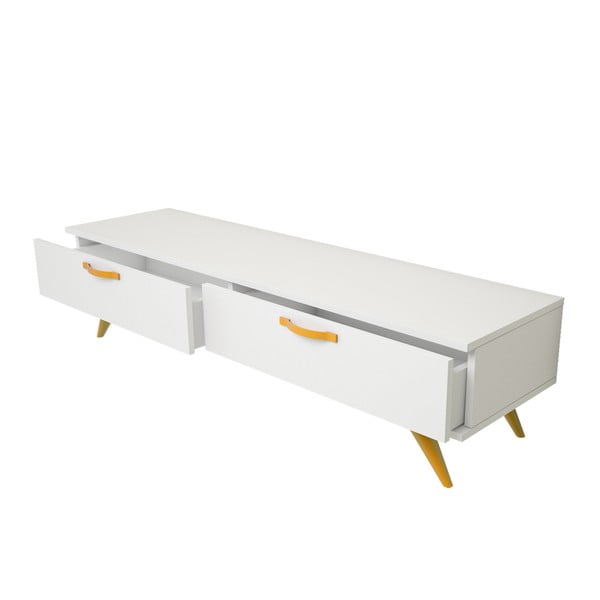 Bílý TV stolek se žlutýma nohama Magenta Home Coulour Series, šířka 150 cm