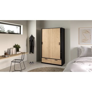 Šatní skříň v dekoru dubu s posuvnými dveřmi v černo-přírodní barvě 121x200 cm Line – Tvilum