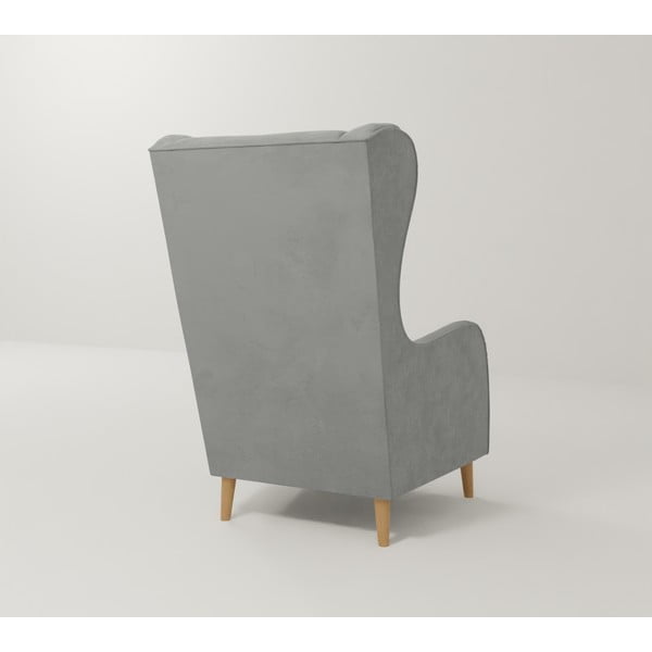 Světle šedé sametové křeslo ušák Carole – Ropez-image-2