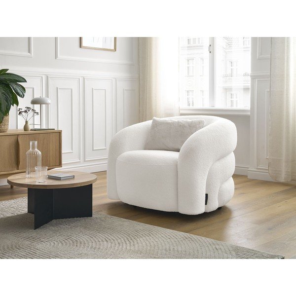 Bílé otočné křeslo z textilie bouclé Elina – Bobochic Paris-image-1
