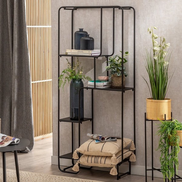 Černý kovový regál 76x180 cm Sleco – Ixia-image-1