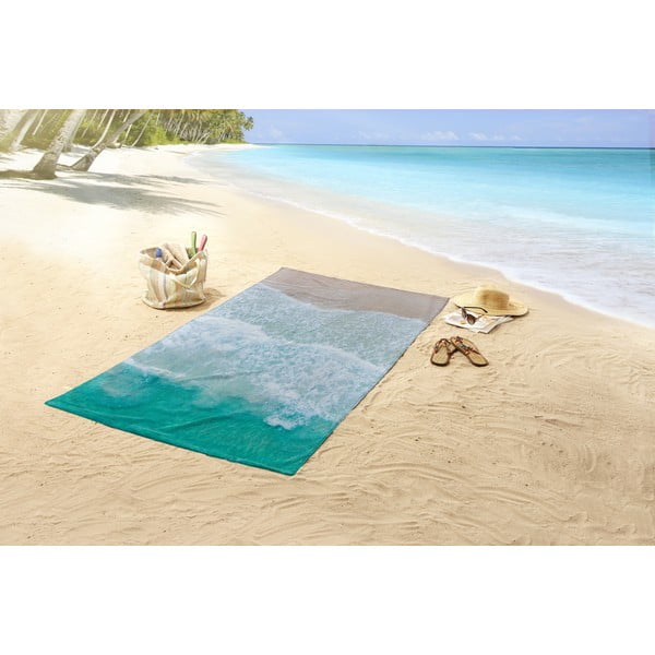 Béžovo-tyrkysová plážová osuška 100x180 cm – Good Morning-image-1