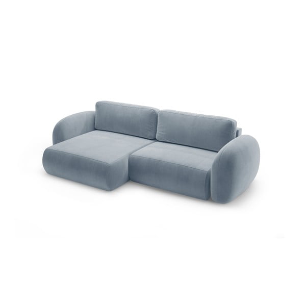 Šedomodrá sametová rozkládací/s úložným prostorem rohová pohovka Tonale – Cosmopolitan Design-image-2